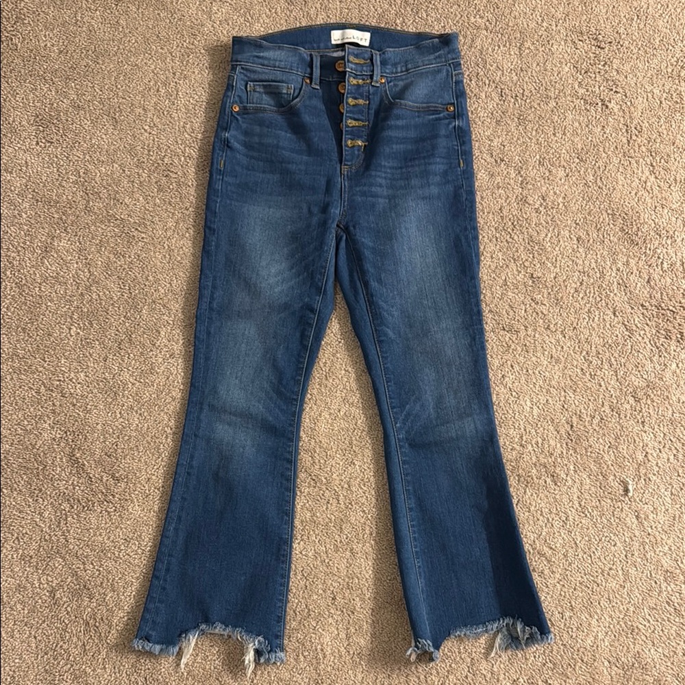 LOFT Blue Flare Wide Leg Jeans with Distressed Hem